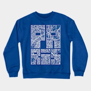 Paris, France City Map Typography - Blueprint Crewneck Sweatshirt